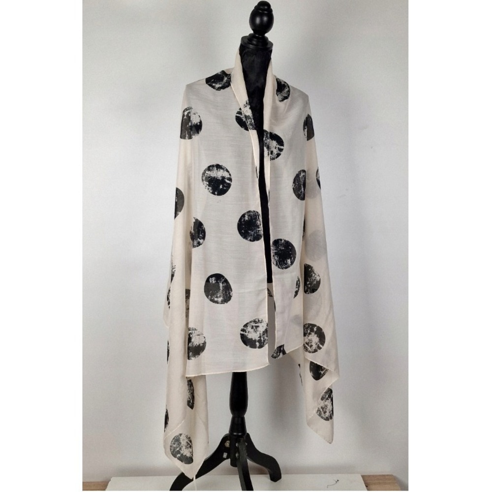 H&M Women's Ivory Black Oversized Wrap Scarf Distressed Circle Dot Print OS